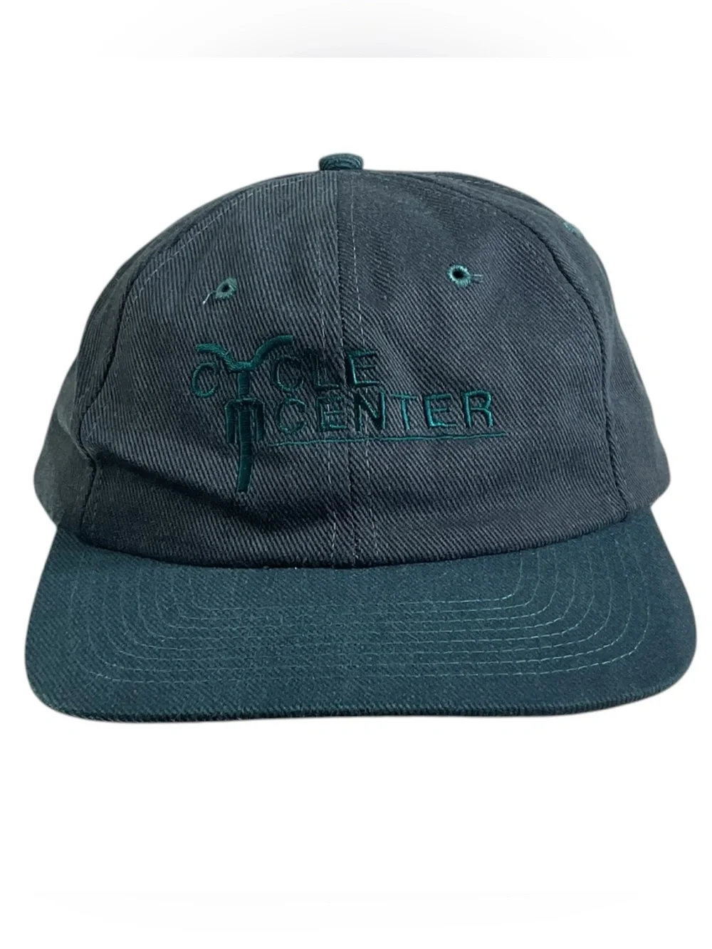 Vintage Cycle Center Motorcycle Bike Embroidered Black Green Strapback Hat Cap